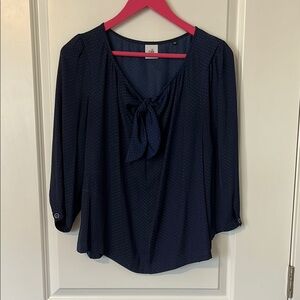 CAbi Blue 3/4 Sleeve Tie Front Blouse